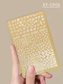 1 Piece Of Nail Art Gold Printing Plate, Elegant Retro Style Patterns, Butterfly, Ribbon, Cherry, Heart-Shaped, Star-Shaped, Flowers, French, Various Nail Art Printing Templates, Nail Accessories Tools, Must-Have For Nail Salons - Gold - View 7