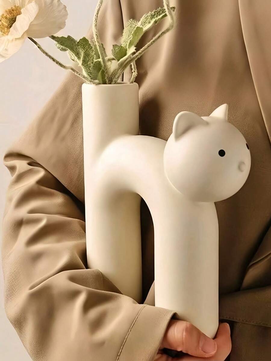 1 pieza de un lindo florero con forma de gato - Estilo minimalista moderno, color blanco puro, silueta adorable de gato, que mejora la estética del hogar, adecuado para arreglos de mesa en la sala de estar, decoración del dormitorio y regalo de inauguración de la casa, ideal para escenarios acogedores durante todo el año