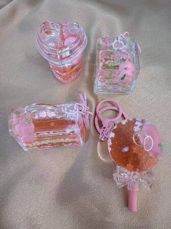 1pc Cute Pink Peach Shaped Acrylic Liquid Glitter Bottle Keychain, Backpack Charm, Ornament, Gift Christmas Bag Charms Car Accessories Teacher Friend Sister Gift Ideas