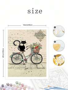 DIY Paint By Numbers For Adults  Black Cat On Bicycle With Flowers Art Kit, 16x20 Inch Acrylic Painting Set With Brushes And Paints, Frameless Wall Decor Craft, Ideal Gift For Birthdays, Father'S Day, Christmas, Mother'S Day - Nhiều màu - Xem 2