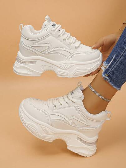 Women's Platform Wedge Sneakers, Casual White Shoes