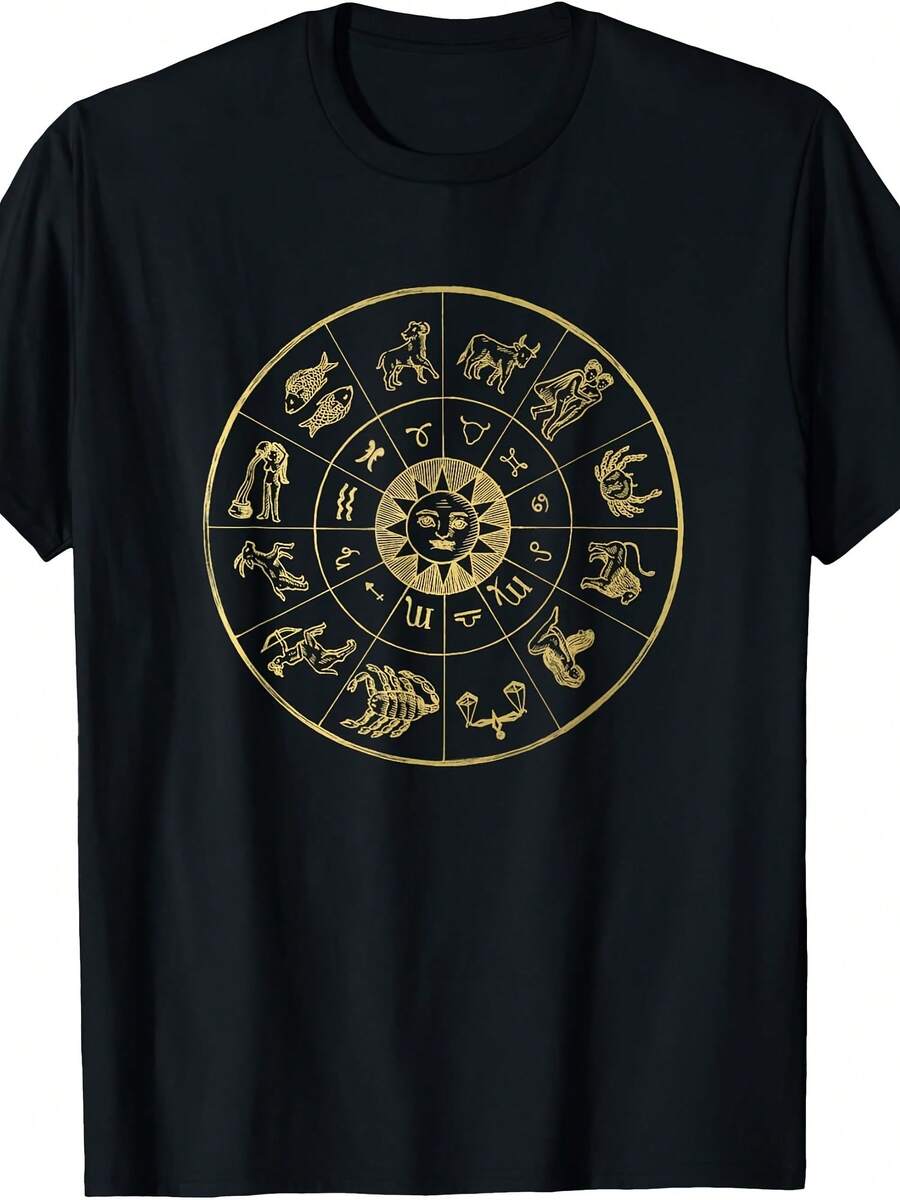 Vintage Astrology Zodiac Wheel Star Sign T-Shirt - Gaya 23 - View 1