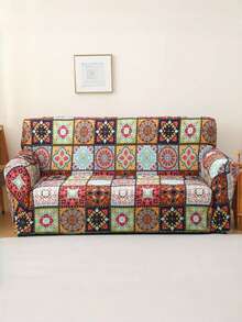 1pc Geometric Pattern Printed Elastic Sofa Cover For All Seasons, Suitable For Living Room Sofa Protection, Home Decoration