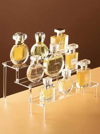 1个亚克力化妆品收纳架，多层化妆品储物架，可用于展示香水、护肤品、化妆品，加固坚固的阶梯式置物架，适用于客厅、浴室、卧室、家居装饰