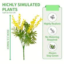 1 Bunch 7 Stems Artificial Yellow Mimosa Sensitive Plant, Fake Flowers For Home And Party Decoration - Yellow - View 3