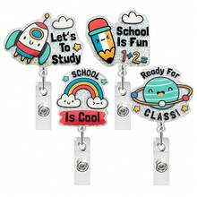 1pc Planet Rainbow Rocket Retractable Acrylic Clip Pen, For Teachers & Students - Multicolor - View 6