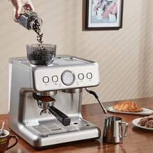 Cafetera espresso con molinillo, cafetera espresso semiautomática de 15 bares con varilla de vapor espumador de leche, tanque de agua extraíble y manómetro para capuchino, latte, machiato, sistema de control PID - Plateado - Ver 9