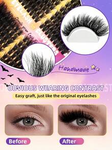 320/192/60PCS Fluffy D Curl Individual Lash Clusters Cat Eye Left Right For Paired Single Cluster 80D+100D DIY Cluster Lashes Extra Thick&Natural Look&Long Lasting&Super Light&Ultra Soft Reusable False Eyelash Extension Kit For Beginner Use At Home&Daily Life&Party&Travel&Halloween