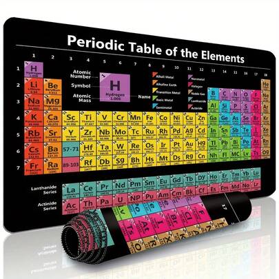 1 pieza Alfombrilla de ratón grande con patrón de tabla periódica, alfombrilla de ratón pequeña, alfombrilla de teclado para portátil, alfombrilla de escritorio para estudio - Bordes cosidos con precisión, parte posterior de goma antideslizante, múltiples tamaños disponibles XL XXL - Adecuado para el hogar, la oficina, el trabajo, la sala de juegos, la residencia estudiantil, accesorios de vuelta al colegio, regalos navideños para novios y novias, accesorios de escritorio, suministros de oficina