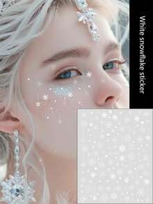 1pc Christmas Makeup Temporary Tattoo, White Snowflake, Star, Christmas Face Sticker, Carnival Party Christmas Facial Makeup Realistic Tattoo Sticker
