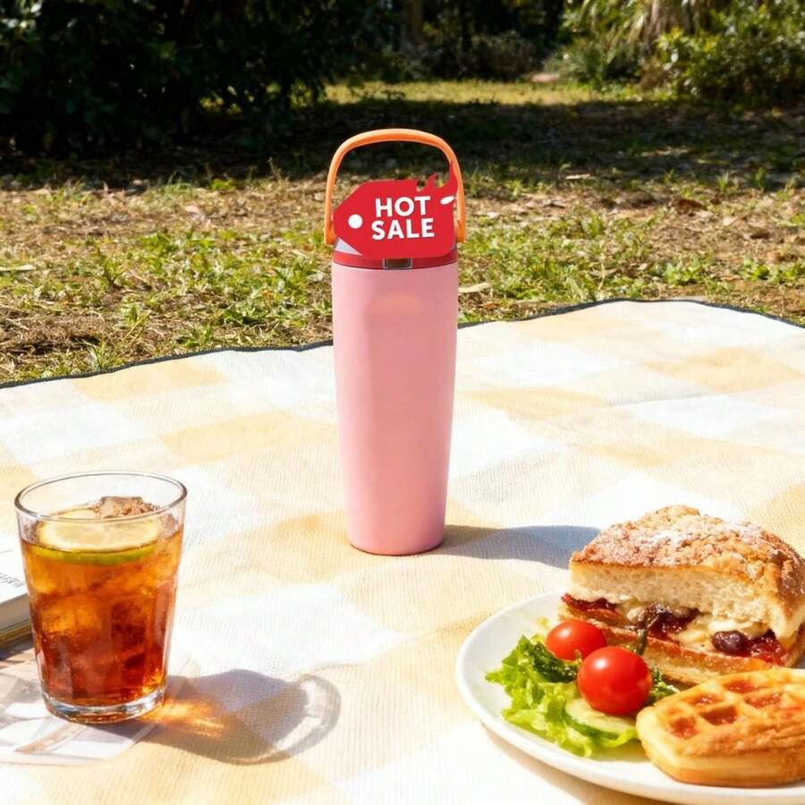 [ Thanksgiving Gift]30oz Owalas Lightweight Design, Equipped With A One-Touch Flip-Top Lid And Vacuum Insulation Layer, Making It Ideal For Fitness, Driving And Travel Scenarios. This Water Bottle Can Keep Drinks Cold For 24 Hours And Hot For 12 Hours, Opens And Closes Silently, And Features A Dust-Proof Rim. It Is A Portable Essential For Outdoor Enthusiasts And Also A Great Surprise Gift Option. - 藕粉-手提款30oz - 查看 1