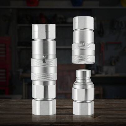 1/2" Flat Face Hydraulic Couplers, 1/2" NPT Skid Steer Hydraulic Quick Connect Couplers With 2 Dust Caps (ISO16028)