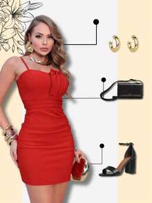 Vestido Tubinho Midi Com Detalhes Moderno Na Frente Estiloso Perfeito Para Festa Liso Regular Casual - Pink - Visão 7