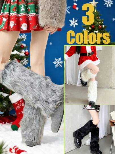 1 Paar bunte pelzige Sockenüberzüge (erhältlich in drei Farben: Grau, Schwarz und Weiß) Y2K Subkultur Punk Knochen Element Layering Panda gestreift warme kniehohe Socken, Beinwärmer, ein Muss für Halloween und Weihnachten, geeignet für den täglichen Gebrauch