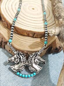 Women's Retro European & American Bohemian Style Western Pendant Necklace, Suitable For Daily Wear, Add To Your Jewelry Box