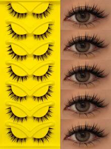 Asiteo 7 par fluffiga volym manga tecknade wetlook-ögonfransar, klassiska mangaögonlösögonfransar, fuktiga utseende, genomskinliga band, korsande spetsiga dramatiska 3D-konstminkögonfransar, fotogeniska och naturliga ögonfransförlängningsmakeup lämpliga för resor, fester, Eid - Komiska våta ögonfransar - Visa 1