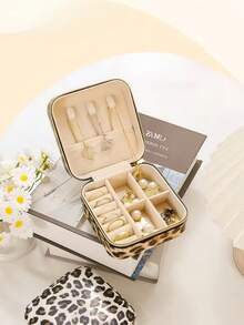 1 pezzo Scatola portagioie unica e alla moda con stampa leopardata, organizer portatile in pelle PU di alta qualità per orecchini, anelli, gioielli, con scomparti multipli