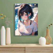 Wetlook Female Figure Poolside Canvas Print, Modern Anime-Inspired Wall Art, Home And Cafe Decor, Contemporary Living Room & Bedroom Poster, Unique Gift For Friends - 1pc, Canvas Material, Frameless - Multicolor - View 1