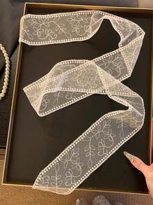 1件装印花纯色蝴蝶结优雅波西米亚复古蕾丝边多功能雪纺围巾/头带/发圈/发绳，浪漫甜美女孩拍照道具配饰，涤纶头巾发带吸汗带秋冬发带发饰女士度假装扮女士头巾柔软头巾