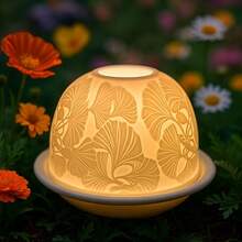 1个陶瓷烛台（不含蜡烛） - 灯罩和底座组合，3D蝴蝶图案设计，现代简约风格，适合作为情人节、新年礼物，以及客厅、餐桌的家居装饰。