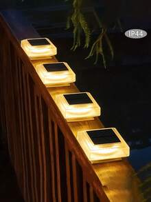 2/4/8pcs Solar Column Lamp, Solar Outdoor Lamp, 4x4 Wooden Column, 2V Amorphous Silicon 1.2 1200mah Battery Capacity, Transparent Matte Texture Solar Lamp, ABS Resin Sturdy Material, Waterproof IP44, Suitable For Deck, Fence, Courtyard Decoration (Warm Color), Working Lighting Duration 10 Hours - 暖色ABS樹脂 - 查看 1