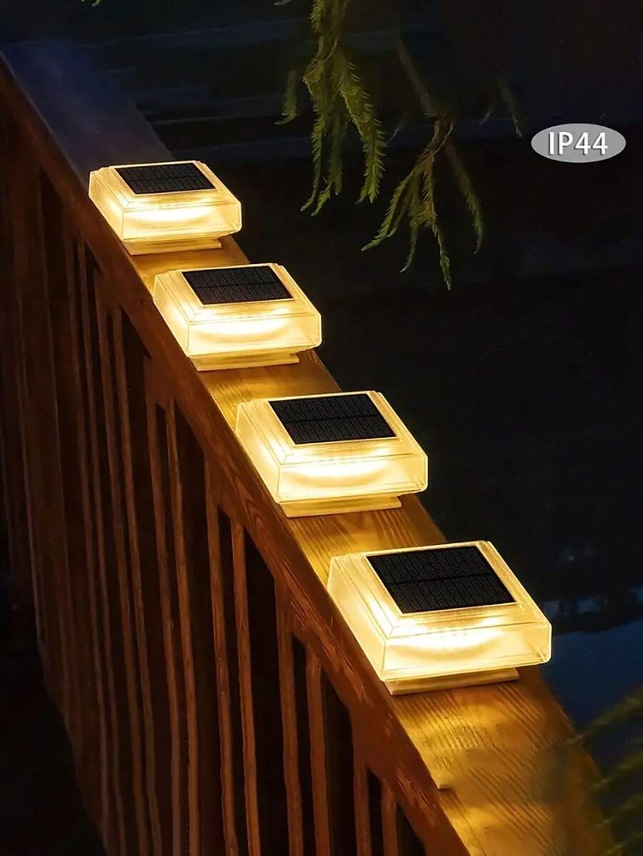 2/4/8pcs Solar Column Lamp, Solar Outdoor Lamp, 4x4 Wooden Column, 2V Amorphous Silicon 1.2 1200mah Battery Capacity, Transparent Matte Texture Solar Lamp, ABS Resin Sturdy Material, Waterproof IP44, Suitable For Deck, Fence, Courtyard Decoration (Warm Color), Working Lighting Duration 10 Hours - 暖色ABS樹脂 - 查看 1