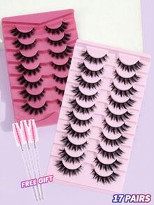 MAANGE 14/17/70对 CC 卷度自然交叉浓密型假睫毛，浓密卷翘，适合派对、卡通风格，旅行必备 <眉刷可选> - 黑色 - 查看 14