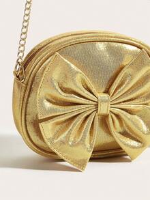 1pc Girls Cute Princess Metal Bow Crossbody Bag, Suitable For Daily Outings - Gold - View 5