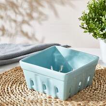 Ceramic Berry Basket Square Fruit Bowls With Holes Berry Bowl Colander Fruit Basket For Kitchen Décor - 5.8" Berry Containers For Fridge, Set Of 2, Blue - Màu xanh nhạt - Xem 4