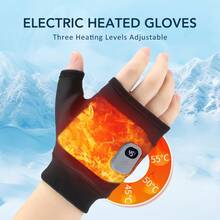 Hailicare Touchscreen Heating Gloves USB Rechargeable Winter Warm Electric Heated Gloves Fingerless Hand Warmer Thermal Warmer Mitten For Outdoor Hiking Cycling Typing - Black - View 4