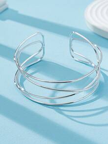 1 Pc Silver Color Simple Metal Wire Cross Arm Cuff Bangle Bracelet For Women
