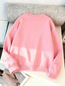 Áo nỉ cổ tròn in hình hoạt hình cho bé gái tuổi teen, kiểu dáng thoải mái, thời trang thu đông dễ thương. - Hồng - Xem 6