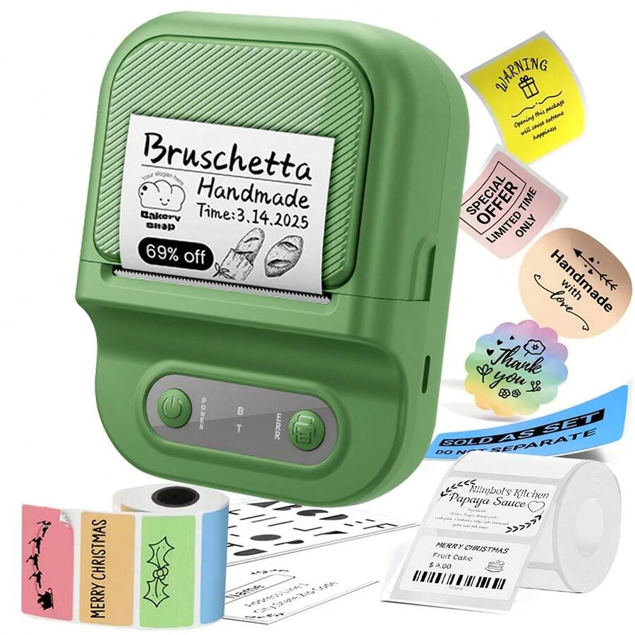 迷你标签打印机，便携式热敏标签机，附赠1卷50*60mm白色标签纸，适用于家庭、服装、超市、珠宝和食品行业，兼容安卓和iOS系统。 - 彩色 - 查看 1