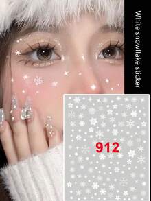 1pc Christmas Makeup Temporary Tattoo, White Snowflake, Star, Christmas Face Sticker, Carnival Party Christmas Facial Makeup Realistic Tattoo Sticker