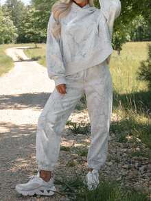 Damen Lässig Strick Langarm Kapuzen Zweiteiler für den Herbst