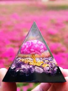 能量金字塔奥根石灵气天然紫水晶球疗愈水晶脉轮工具饰品树脂石工艺品儿童金字塔家居装饰礼品，创意水晶树脂桌面摆件，适合圣诞节、万圣节、父亲节 - 生命樹 - 查看 7