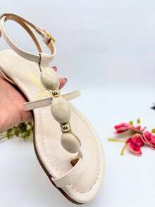 Sandália Rasteira Vizzano Feminino Adorno Pedraria Calf Confortável - Branco - Visão 3