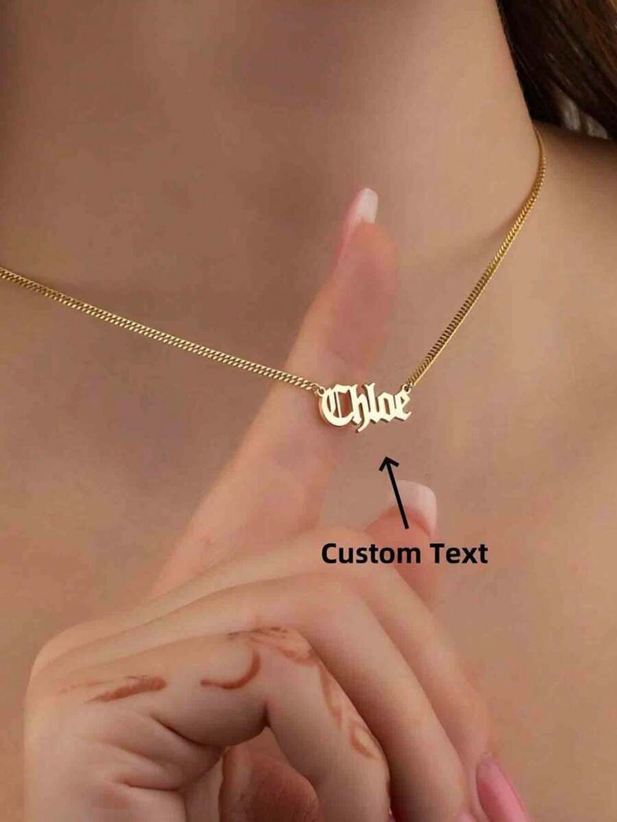 1 Gold Minimalistische Gothic Namenskette mit Kette, Antike England Halskette, personalisierte Namensanpassung Schmuck, Weihnachtsgeschenk - Verschiedenfarbig - Übersicht 1