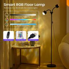Dual-Head RGB Floor Lamp With Remote Control, Adjustable Brightness & Color Temperature, Romantic Ambient Projection Light For Living Room And Bedroom - đen - Xem 9
