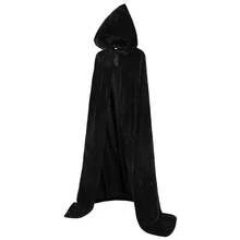 ALIZIWAY Hooded Cape Reversible Velvet Cloak Lined With Satin Renaissance Medieval Halloween Christmas Cosplay Costume{"Color_name":"Reversible-BlackVelvetandBlackSatin","Size_name":"Small"} - 雙面-黑色天鵝絨和黑色緞子 - 查看 1