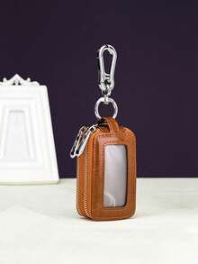 1pc Car Key Holder Zipper Pouch, Personalized Double-Layer Key Organizer Waist Hanging, Large Capacity Leather Zipper Car & Home Key Bag - A - View 2