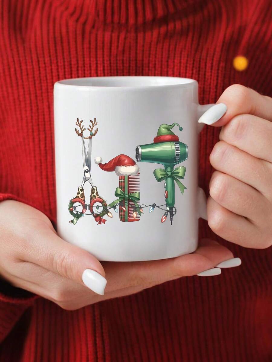 1 taza de café de 11 onzas con diseño de sombrero navideño y tijeras, regalo único navideño para estilistas y profesionales de la belleza, decoración navideña, regalo divertido para cumpleaños y fiestas, opción ideal para amigos, accesorios para bares de café, reutilizable, lavar a mano, opción ideal para bebidas calientes y frías, taza de bebida de invierno, recuerdo familiar, regalo del Día de San Valentín, boda, ceremonia de graduación - Multicolor - Ver 1