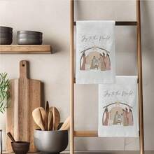 MEMNUN 2pcs Christmas Nativity Scene & "Joy To The World" Text Print Kitchen Towel, 15.75*23.62in(40*60cm) Super Soft Absorbent Microfiber Dish Cloth