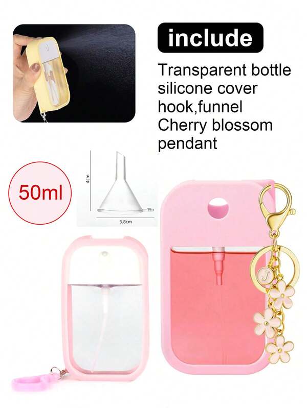 1 Set Of 5-Piece Convenient 50ml Card Spray Bottle, With Silicone Cap, Hook, Funnel, Small Alcohol Hand Sanitizer Spray Can, Independent Perfume Bottle, Make-Up Water, Mosquito Repellent Disinfection Bottle, Portable Perfume Spray Bottle, Ultra-Fine Atomized Facial Water Bottle, Spray Bottle