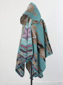 1 件几何提花休闲简约斗篷披肩，日常穿着 - 彩色 - 查看 11