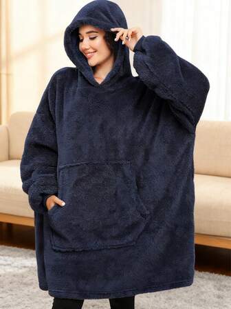 Wearable Blanket Hoodie, Extra Large Sherpa Fleece Sweatshirt Blanket With Huge Hood Pocket And Sleeves, Suitable For Adults, Warm & Cozy Grey Blanket Gift For Women