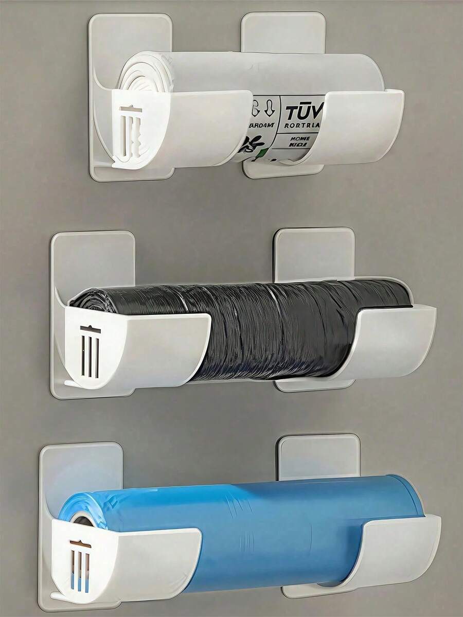 Estante de almacenamiento para bolsas de basura sin perforaciones con espacio ajustable, estante de almacenamiento para la cocina, estante de almacenamiento para el fregadero, adecuado para bolsas de basura, película adherente, paraguas, organizador de armario de cocina para cocinas, baños y dormitorios, accesorios de cocina - Multicolor - Ver 1