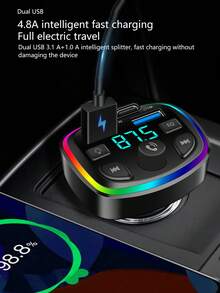 MP3 Player, FM Radio, Bluetooth 5.0 Audio Transmission Car Charger, Supports QC3.0 Dual Port Fast Charging, Smart Memory Of Last Playback Progress, CD-Level Audio Quality With Dual-Mode Anti-Interference Chip. Cigarette Lighter Plug-In Design Fits 99% Vehicles, LED Voltage Display Screen. (Please Check Details Carefully Before Purchase...) - Black - View 6