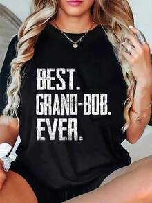 Camiseta "Melhor VOVÔ de Todos os Tempos" - Camiseta para Pais, 100% Algodão, Feminina e Masculina, Ideal para Férias de Verão, Macia, Modelagem Relaxada, Clássica e Confortável. - Preto - Ver 1