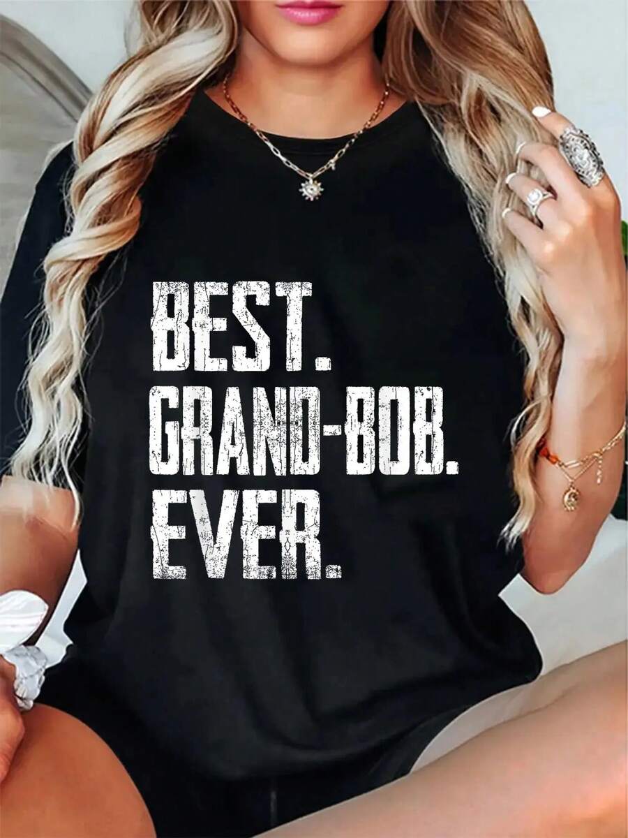 Camiseta "Melhor VOVÔ de Todos os Tempos" - Camiseta para Pais, 100% Algodão, Feminina e Masculina, Ideal para Férias de Verão, Macia, Modelagem Relaxada, Clássica e Confortável. - Preto - Ver 1